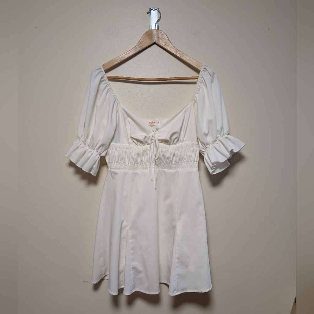 Eggie White Puff Sleeve Smocked Babydoll Dress Size S